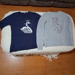 Set of 2 THE CHILDREN'S PLACE Sparkle Sweaters - Unicorn & Swan - XXL 16